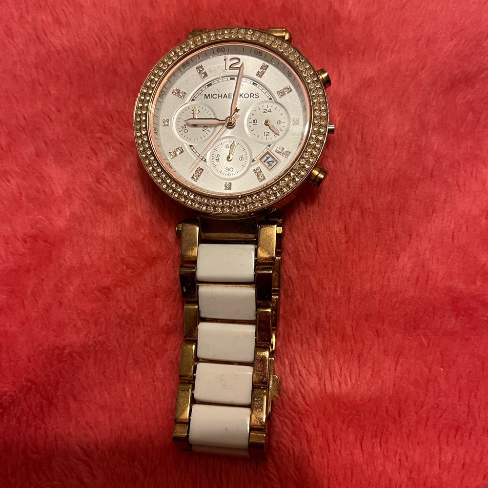Michael Kors Rose Gold and White Watch